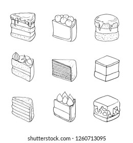 Set of sweet cakes with different toppings. Perfect for menu, card, textile, food packaging design.