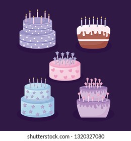 set of sweet cakes isolated icon