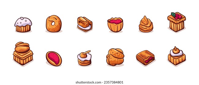 Diferentes Tipos De Postres En Platos De La Ilustración Ilustraciones svg,  vectoriales, clip art vectorizado libre de derechos. Image 59887129