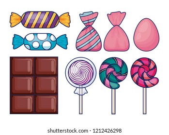 set of sweet candies isolated icon