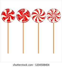 Set of sweet candies and lollipops. Isolated on white background. Vector illustration.