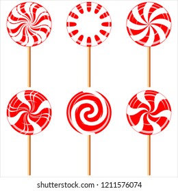 Set of sweet candies and lollipops. Isolated on white background. Vector illustration.