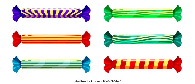 A set of sweet candies in a package of different colors, vector. Illustration of cartoon style, isolated