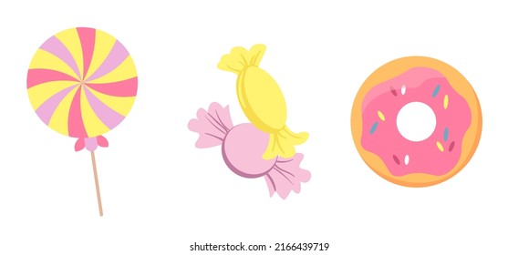 Set of sweet, candy and bakery shops. vector illustration.