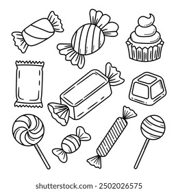 Set of sweet candy doodle hand drawn vector illustration