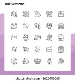 Set of Sweet And Candy Line Icon set 25 Icons. Vector Minimalism Style Design Black Icons Set. Linear pictogram pack.
