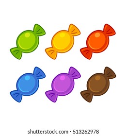 Set of sweet candy in wrappers. Bright cartoon vector illustration.