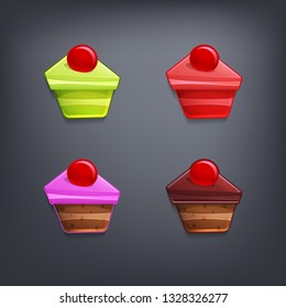 Set of sweet cartoon colorful piece of cake. Vector illustration.