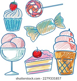 Set of sweet cartoon scribble style illustration