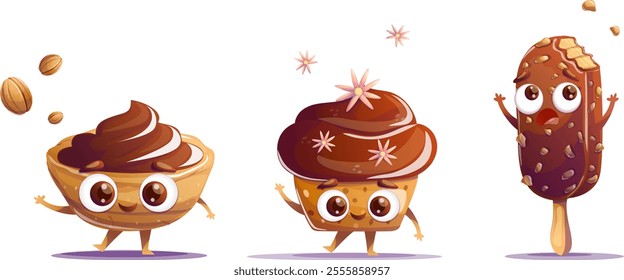 set of sweet characters cute in vector style sweets in cartoon style