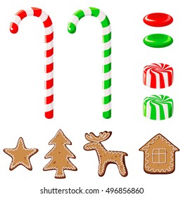 Set of sweet. Christmas candies and cookies.