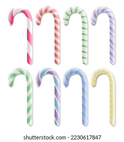 Set of sweet Christmas candy canes on white background