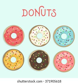 Set of sweet colorful donuts