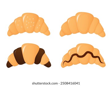 Conjunto de croissants dulces. Ilustración vectorial aislada para cartel, Anuncio, menú, publicidad. EPS10
