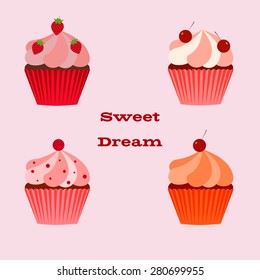 Set of sweet cupcakes.