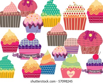 Set of sweet cupcakes