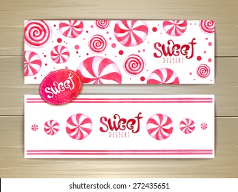 Set of sweet or dessert banners. Candy