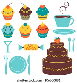 A set of sweet dessert elements