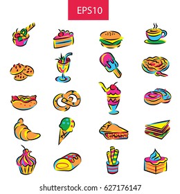 Set of sweet dessert icon in coffee shop menu