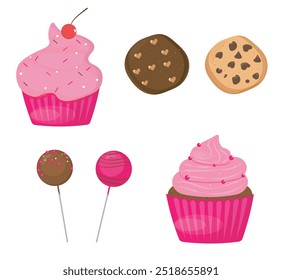  set of sweet desserts. cupcake and cookies