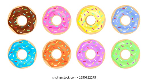 Set of sweet donut isolate on white background.