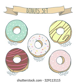 Set of sweet donuts. Vector illustration