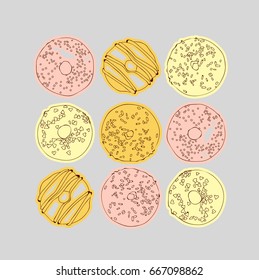 A set of sweet donuts. Vector illustration.
