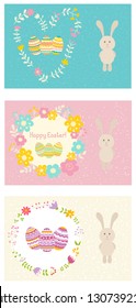 Set of sweet Eastern cards. Cute cartoon rabbits