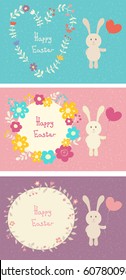 Set of sweet Eastern cards. Cute cartoon rabbits.