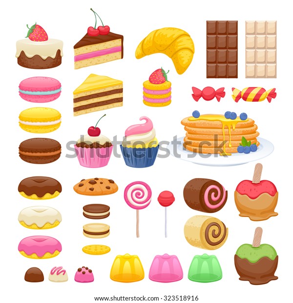 甘い食べ物のアイコンのセット お菓子ロリポップケーキドーナツマカロンクッキーゼリー のベクター画像素材 ロイヤリティフリー 323518916