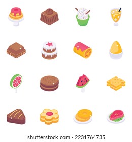 Set of Sweet Food Isometric Icons 

