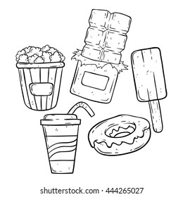 Set of sweet food using doodle art