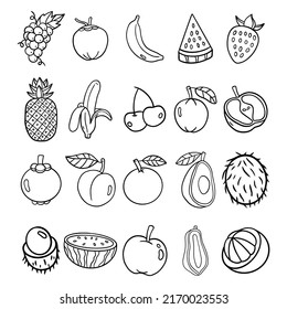 Set of sweet fruits line art