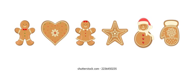 A set of sweet ginger cookies for a festive table or decoration. Christmas baking.