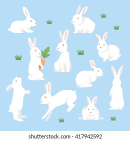 Set of sweet Happy rabbits illustration. Vector Illustration.