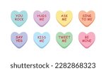 Set of sweet heart candy isolated on white background. Sweetheart candies for valentines day