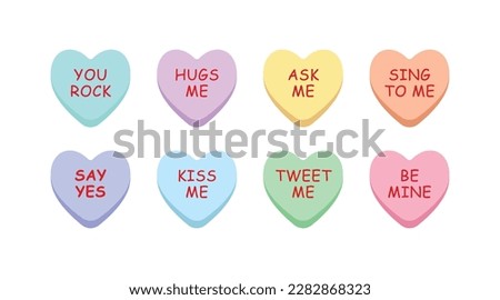 Set of sweet heart candy isolated on white background. Sweetheart candies for valentines day