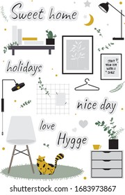 Set - Sweet Home. Great for postcards, textiles, stickers. Vector children's illustration.