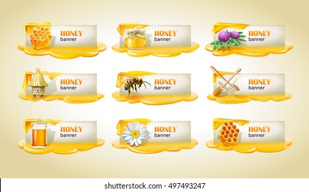 Set of sweet honeyed vector banners.