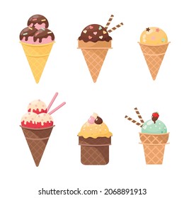 Set of sweet ice cream, vector illustration.