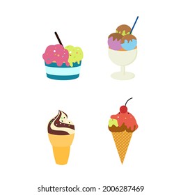 Conjunto de helados dulces.Ilustración vectorial para web, diseño, impresión.