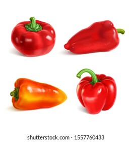 Set of sweet paprika, bell and cherry peppers isolated on white background