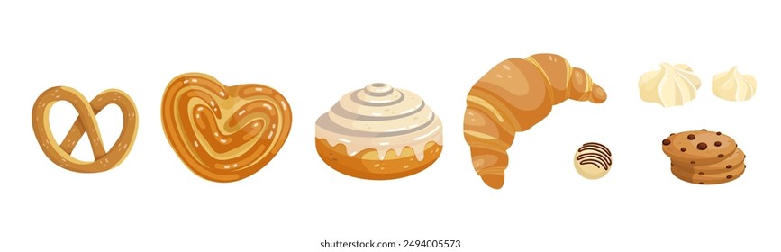 A set of sweet pastries and sweet desserts. Vector graphics.