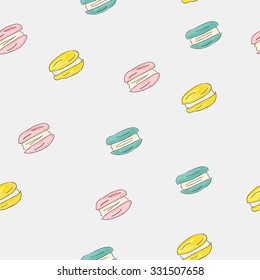 Set of sweet patterns.  Seamless backgrounds with macaroons. Vector illustration.