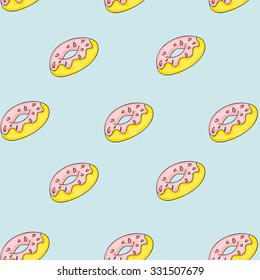 Set of sweet patterns. Seamless backgrounds with donuts. Vector illustration.