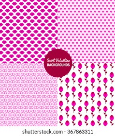 Set of sweet pink flat Valentine's love pattern, backgrounds with lips, kisses, hearts, rings and roses.