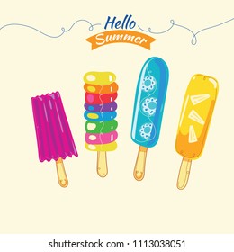 Set of Sweet Popsicles or Ice cream Collection with Hand drawn Style