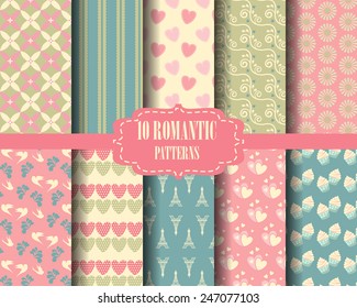 set of sweet seamless pattern, vintage design for valentines day, Pattern Swatches, vector, Endless texture can be used for wallpaper, pattern fills, web page,background,surface