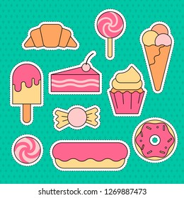 Set of sweet sticker - ice cream, donut, cake, cupcake