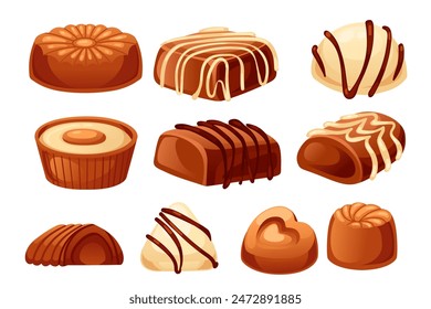 Set of sweet tasty chocolate candy dessert vector illustration isolated on white background